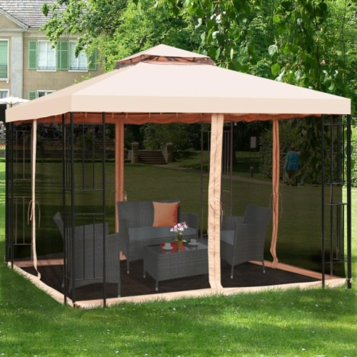 Hivvago 10 x 10 Feet 2-Tier Vented Metal Canopy with Mosquito Netting Perspective: back