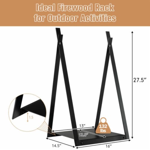 Hivvago Triangle Firewood Rack with Raised Base for Fireplace Fire Pit Black 1 Mariano s