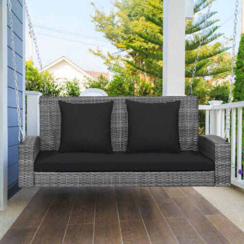 Hivvago 2Person Patio PE Wicker Hanging Porch Swing Bench Chair