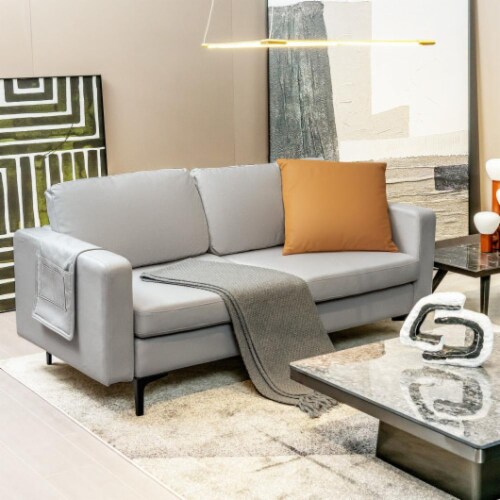 Hivvago Modern Loveseat Sofa Couch with Side Storage Pocket-Light Gray Perspective: back