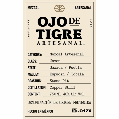 Ojo de Tigre Artesanal Mezcal Joven Perspective: back