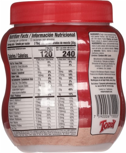 Toddy Chocolate Malt Powdered Beverage Mix Perspective: back
