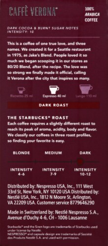 Starbucks Caffe Verona Dark Roast Coffee Capsules for Nespresso Original Machines Perspective: back