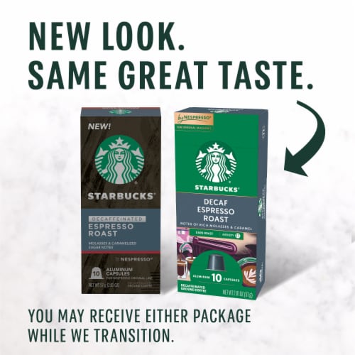 Starbucks By Nespresso Original Line Pods Dark Roast Coffee Decaf Espresso Roast 100% Arabica Perspective: back