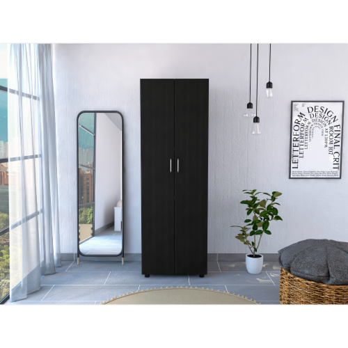 Aurora Armoire, Two Internal Shelves, Rod, Two-Door Armoire-Black, For Bedroom Perspective: back