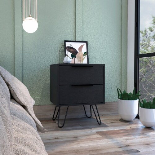 Tuhome Augusta 2 Night Stand- Four Legs, Two Drawers-Black, For Bedroom Perspective: back