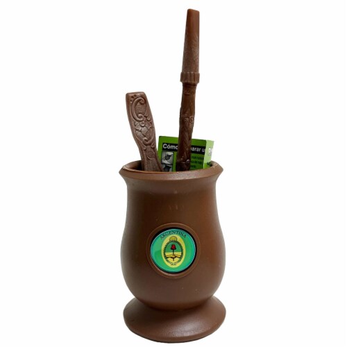 Argentina Mate Gourd Yerba Plastic Tea Cup Straw Bombilla Kit Self Clean Brown Perspective: back