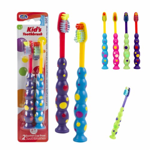 8 X Ball Polka Dot Toothbrush Set Suction Cup Stand Soft Bristles Kids Oral Care Perspective: back