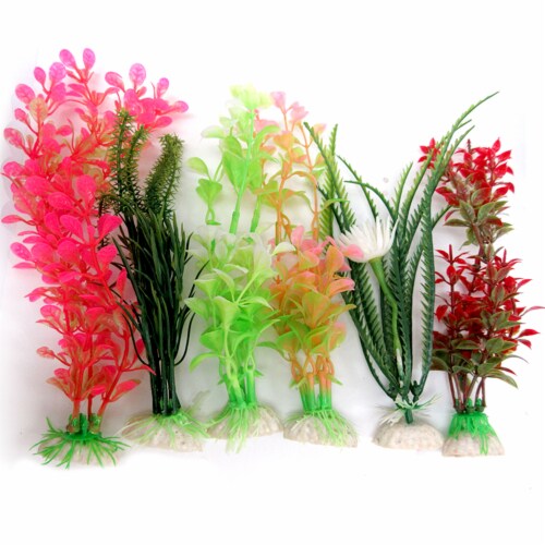 12 Pc Ornament Aquarium Decoration Plastic Water Grass Fake Plants