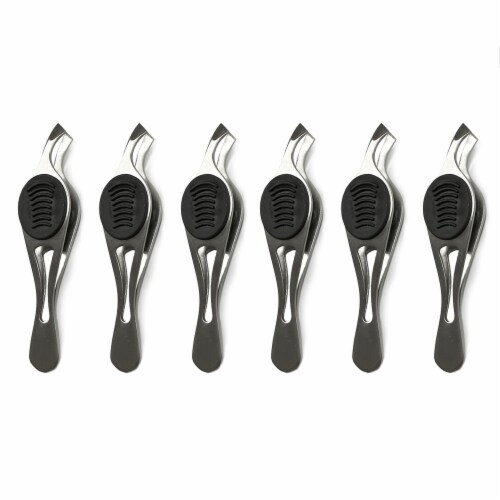 6 Pack Precision Stainless Steel Slant Tweezers Eyebrow Removal Angled Tip Grip Perspective: back