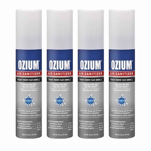 4 Pc Ozium 0.08oz Air Sanitizer Spray New Car Scent Odor