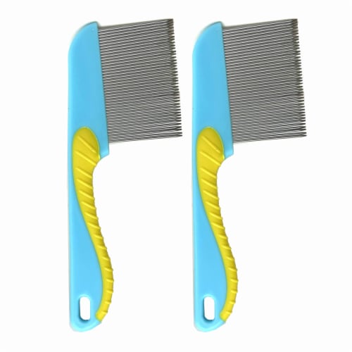 2 Pc Stainless Steel Pet Hair Comb Metal Teeth Dog Cat Flea Brush Grip Grooming Perspective: back