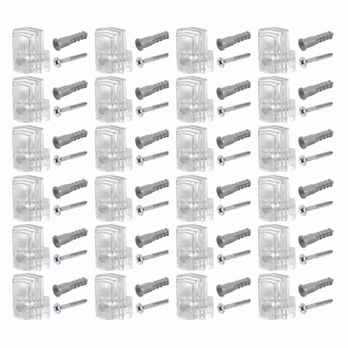 24 Wall Mirror Holder Clips Clear Retainer Mounting Brackets Screws Anchors Kit Perspective: back