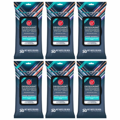6 Packs Men's Deodorant Wet Wipes Cleaning Cloths Moist Towelette Fresh 180 Ct Perspective: back