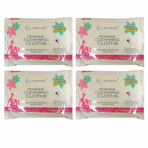 4 Pk Women's Wet Wipes Feminine Cleansing Cloths Moist Towelette Sensitive Skin Perspective: back