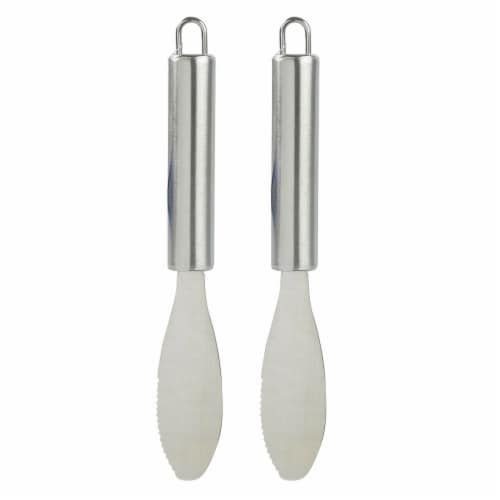 2 Pc Stainless Steel Sandwich Spreader Knife Butter Jam Cheese Knives Wide Blade Perspective: back