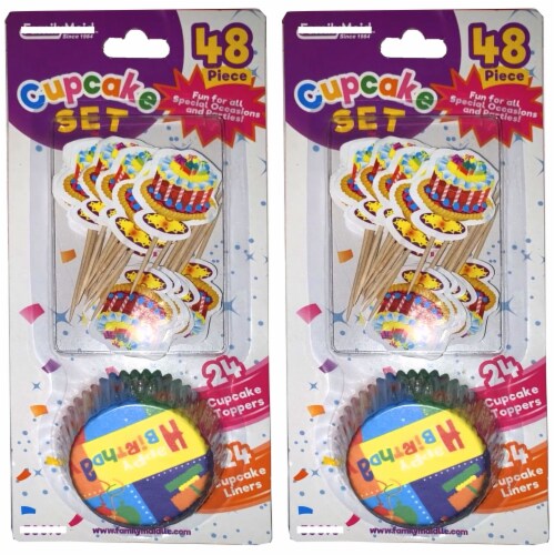 96 Pc Happy Birthday Cupcake Liners Toppers Wrapper Baking Cups Party Decoration Perspective: back
