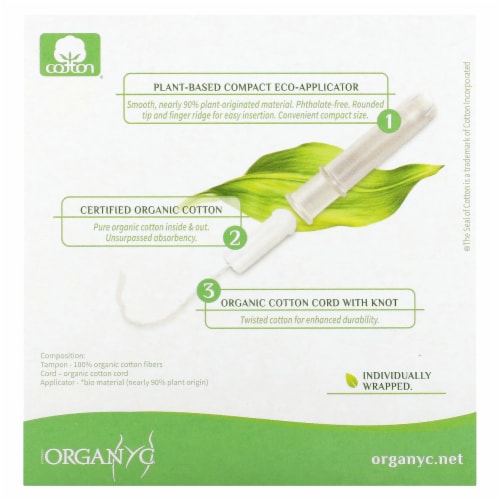 Organyc 100% Certified Organic Cotton Tampons, Plant-Based Eco-Applicator, Super Flow, 16 Perspective: back