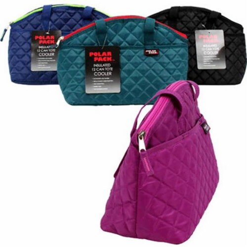 Kole Imports PLRPKQLTBLGN Polar Pack 12 Can Quilted Tote Bag Insulated Cooler in Blue/Gree Perspective: back