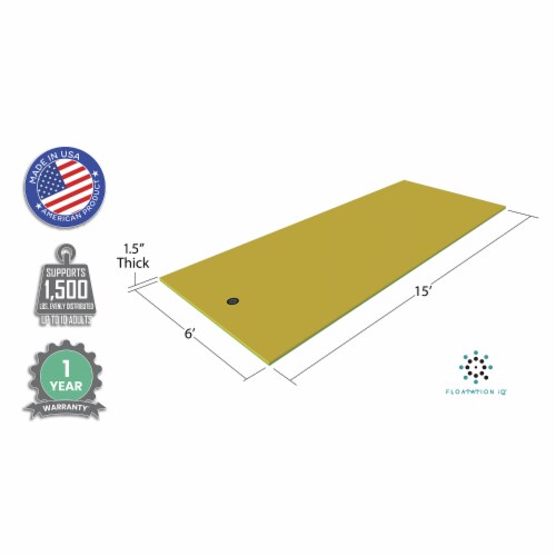 Floatation iQ Floating Oasis 15 x 6 Foot Island Water Lake Pad Mat, Green Yellow Perspective: back