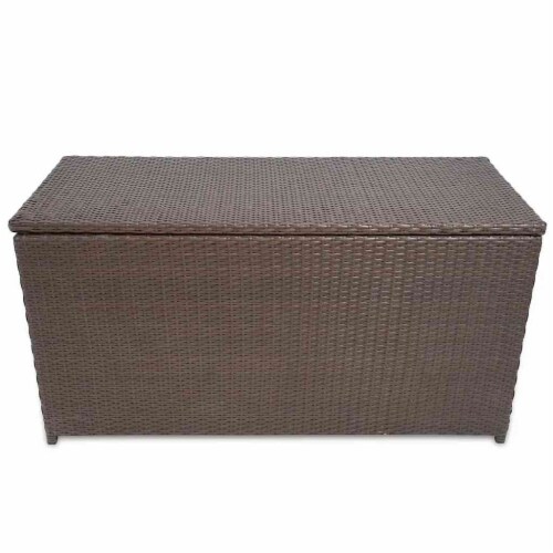 vidaXL Patio Storage Box Brown 47.2 x19.7 x23.6 Poly Rattan Perspective: back