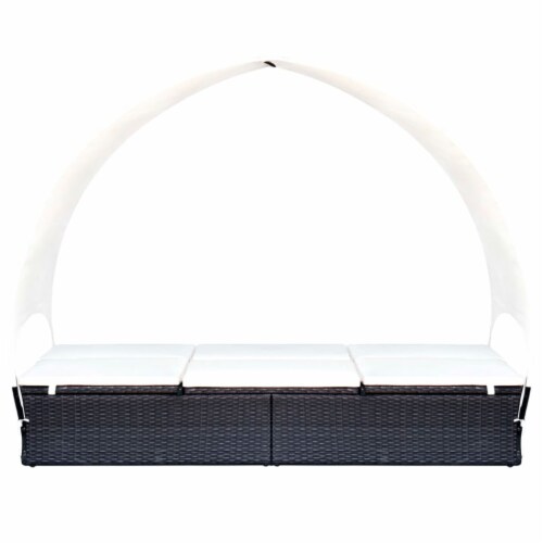 vidaXL Double Sun Lounger with Canopy Poly Rattan Black N A