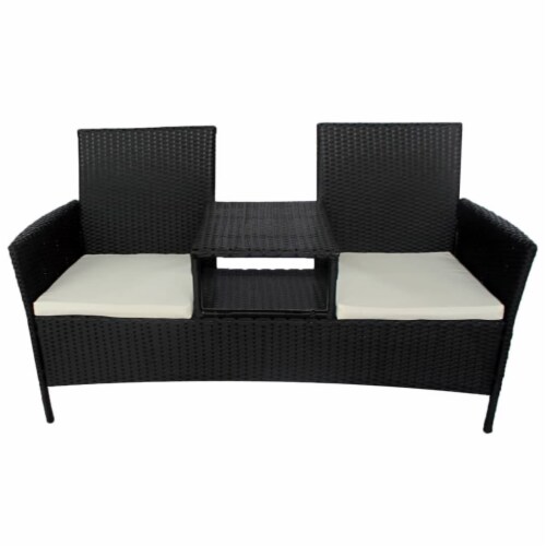 vidaXL 2 Seater Patio Sofa with Tea Table Poly Rattan Black N A