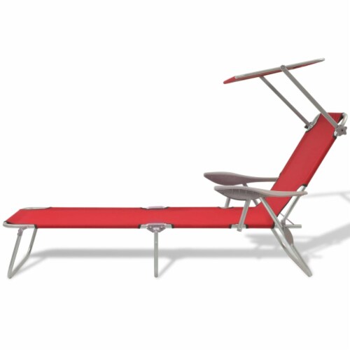 vidaXL Sun Lounger with Canopy Steel Red Perspective: back