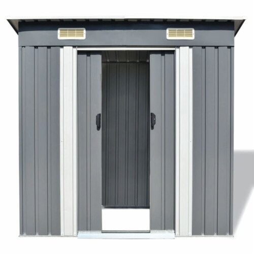 vidaXL Garden Shed Gray Metal 74.8 x48.8 x71.3 Perspective: back