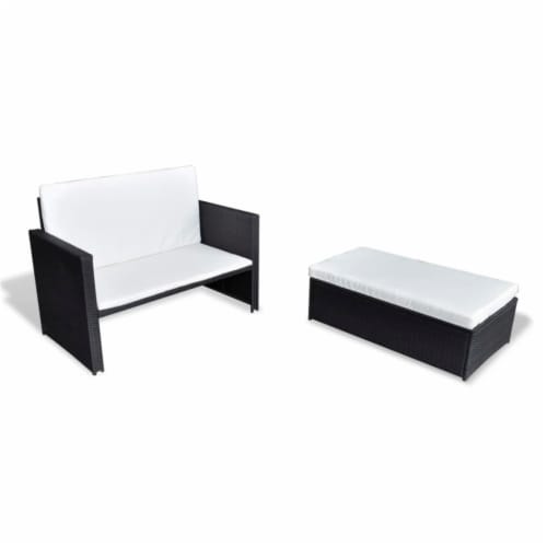vidaXL 2 Piece Patio Lounge Set with Cushions Poly Rattan Black Perspective: back