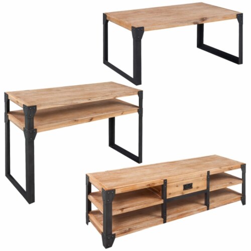 vidaXL 3 Piece Living Room Furniture Set Solid Acacia Wood Perspective: back