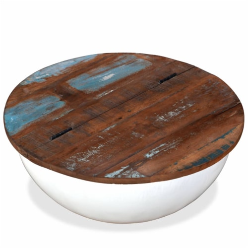 vidaXL Coffee Table Solid Reclaimed Wood White Bowl Shape Perspective: back