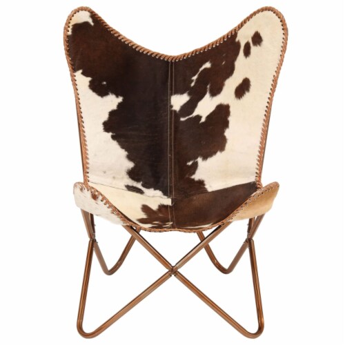 vidaXL Butterfly Chair Brown and White Genuine Goat Leather 29.1
