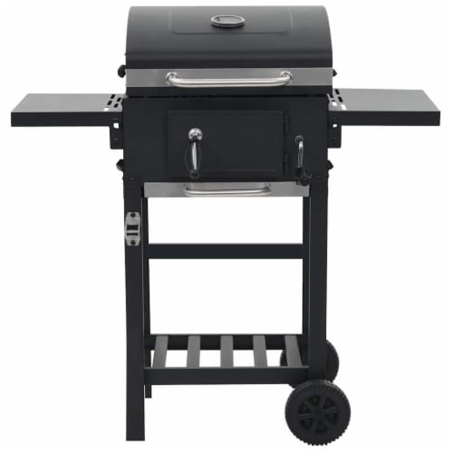 vidaXL Charcoal-Fueled BBQ Grill with Bottom Shelf Black Perspective: back
