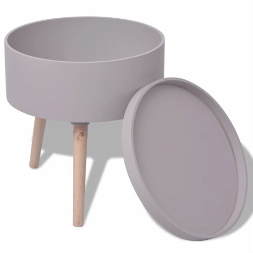 vidaXL Side Table with Serving Tray Round 15.6 x17.5 Gray Perspective: back