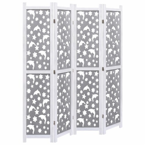 vidaXL 4-Panel Room Divider Gray 55.1 x65 Solid Wood Perspective: back