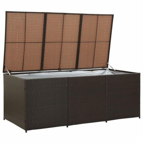 vidaXL Patio Storage Box Poly Rattan 70.9 x35.4 x27.6 Brown Perspective: back
