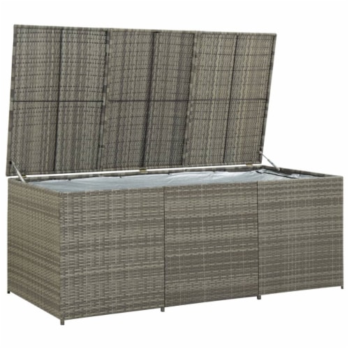 vidaXL Patio Storage Box Poly Rattan 70.9 x35.4 x27.6 Gray Perspective: back