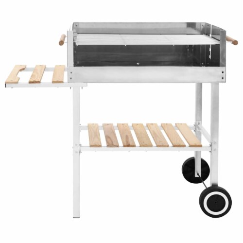vidaXL XXL Trolley Charcoal BBQ Grill Stainless Steel with 2 Shelves Perspective: back