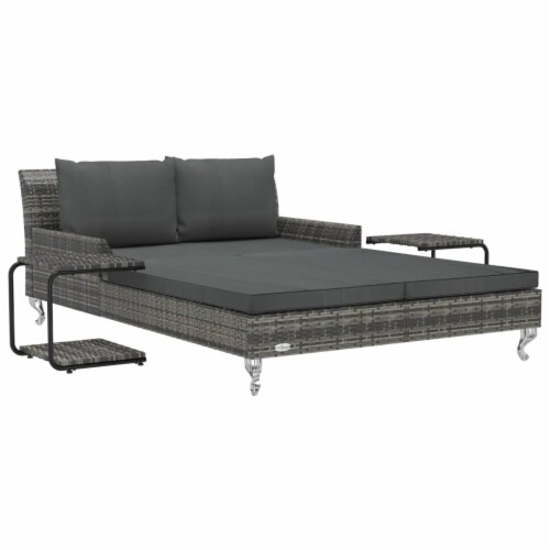 vidaXL 2 Person Patio Sun Bed with Cushions Poly Rattan Gray N A