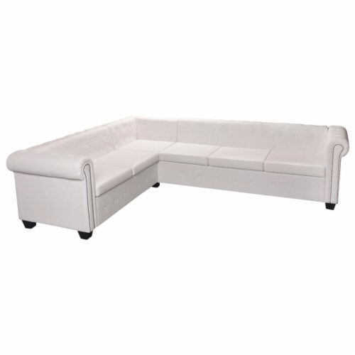 vidaXL Chesterfield Corner Sofa 6 Seater White Faux Leather 1 set