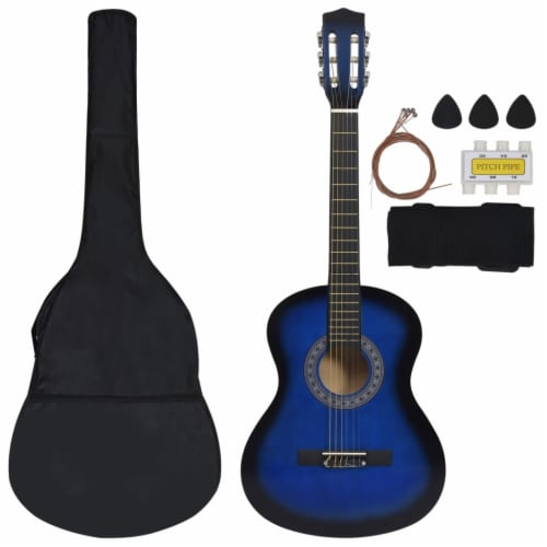 vidaXL 8 Piece Classical Guitar Kid Beginner Set Blue 3/4 36 Perspective: back