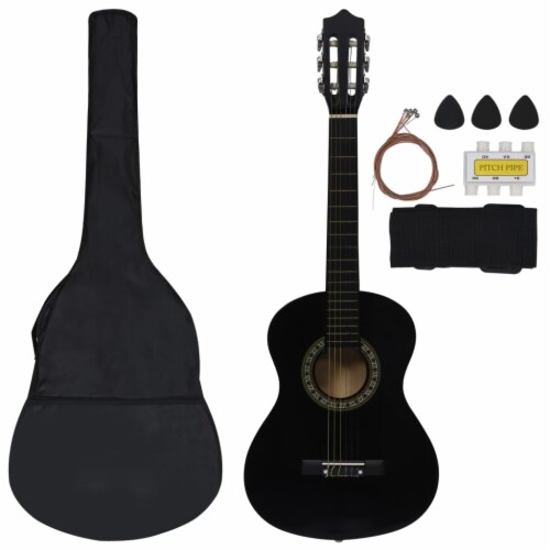 vidaXL 8 Piece Classical Guitar Beginner Set Black 1/2 34 Perspective: back