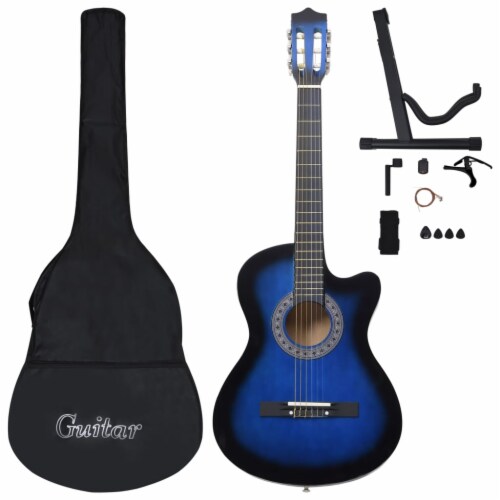 vidaXL 12 Piece Western Classical Guitar Set with 6 Strings Blue 38 Perspective: back