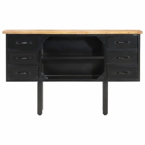 vidaXL Sideboard 43.3 x11.8 x25.6 Solid Rough Mango Wood and Steel Perspective: back