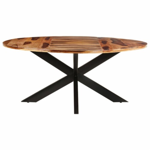 vidaXL Dining Table Round 68.9 x29.5 Acacia Wood with Honey Finish Perspective: back
