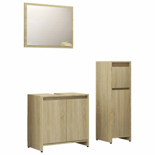 vidaXL 3 Piece Bathroom Furniture Set Sonoma Oak Engineered Wood Perspective: back