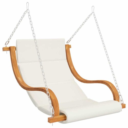vidaXL Swing Chair with Cream Cushion Bent Wood with Teak Finish Perspective: back