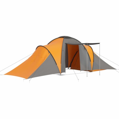 vidaXL Camping Tent 6 Persons Gray and Orange Perspective: back