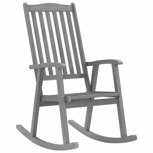 vidaXL Rocking Chair with Cushions Gray Solid Acacia Wood Perspective: back
